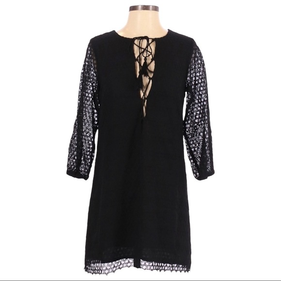 🌺 Little White Lies Urban Outfitters Ffion Black Lace Up Cover Up Dress Size XS - Picture 1 of 11